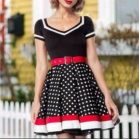 Nihsating Dresses & Skirts - Nihsating Vintage Style Black Red White Polka Dot Rockabilly Swing Dress XL